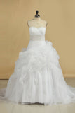 A Line Wedding Dress Sweetheart Ruffles Court Train Beaded Belt Covered