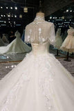 Luxurious High Neck Wedding Dresses Tulle With Sequins Beads