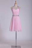 Short/Mini Halter Homecoming Dresses Chiffon With Beading A