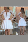 Ivory Square Long Sleeve Keyhole Back Appliques Beading Homecoming Dresses