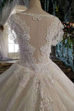 New Arrival Short Sleeves Wedding Dresses With Appliques And Sequins Lace