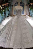 New Arrival Satin Luxurious Off The Shoulder Wedding Dresses Lace Up With Appliques And