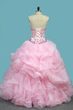 Organza Ball Gown Quinceanera Dresses Sweetheart Beaded Bodice Lace