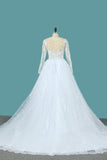 Lace Ball Gown Wedding Dresses Scoop Long Sleeves With Applique And Beads Chapel