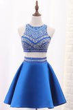 Homecoming Dresses A-Line Scoop Satin Beads&Sequins