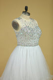 Scoop Beaded Bodice A Line Prom Dress Short/Mini With Tulle Skirt White Plus