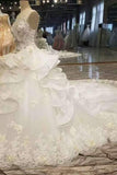 Luxury Floral Scoop Neck Tulle Wedding Dresses Lace Up With Appliques