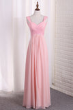 Bridesmaid Dresses Straps Sequined Bodice A Line Chiffon Floor