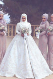 New Arrival Satin Muslim Wedding Dresses High Neck Ball