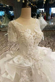 Luxurious Scoop Neck Wedding Dresses Tulle Floor Length With Crystals And