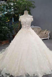 Floral Wedding Dresses Lace Up Scoop Neck With Appliques And Handmade