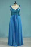 Bridesmaid Dresses Straps Sequined Bodice A Line Chiffon Floor