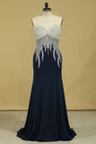 New Arrival Prom Dresses Gorgeous Mermaid Beading Illusion Floor-Length Satin Plus Size