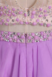 Two-Piece Halter Open Back Homecoming Dresses Beaded Bodice Chiffon A