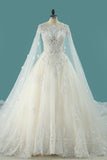 Luxurious Scoop Wedding Dresses A Line Tulle With Appliques And Beading Royal