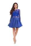 Two Pieces Homecoming Dresses Satin & Lace Long Sleeve