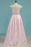 New Arrival Off The Shoulder Prom Dresses A Line Satin With