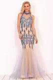 New Arrival Scoop High Neck Tulle With Applique And Beads Mermaid Prom