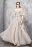 Elegant Off Shoulder Floor Length Tulle Prom Dress, Bridesmaid