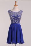 Chiffon Bateau Beaded Bodice Homecoming Dresses A Line Open Back