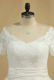 New Arrival Wedding Dresses V Neck Short Sleeves Satin A