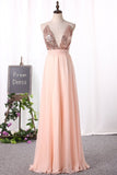 New Arrival Sexy Spaghetti Straps Prom Dresses A Line Chiffon With Slit