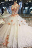 New Arrival High Neck Wedding Dresses With Appliques And Pearls Lace