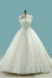 Luxury Wedding Dresses A-Line Cap Sleeves Open Back Tulle Long