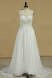 Chiffon Spaghetti Straps Beaded Bodice Wedding Dresses A