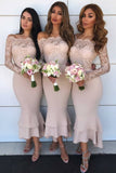 Long Sleeves Mermaid Sheath Lace Bridesmaid Dresses Elegant Wedding Party