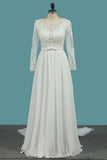 Long Sleeves A Line Scoop Wedding Dresses With Applique And