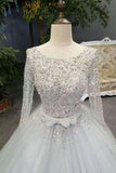 New Arrival Bling Bling Wedding Dresses A-Line Floor Length Zipper Up Long Sleeves With Beaded