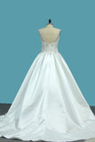 A Line Wedding Dresses Satin V Neck With Beading Sweep