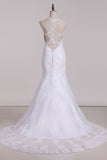 Halter Mermaid Wedding Dresses With Applique Tulle Chapel Train