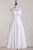 A Line Wedding Dresses Scoop Lace With Sash