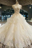 Marvelous Floral High Neck Wedding Dresses Lace Up Back Handmade Flowers Royal