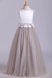 New Flower Girl Dresses Bateau A Line Tulle With Handmade Flowers