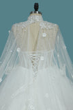 Luxurious Wedding Dresses High Neck Tulle With Sequins Beads Crystals Lace