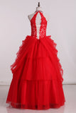 High Neck Tulle With Applique Ball Gown Quinceanera Dresses Floor