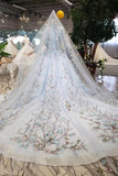 Ball Gown Lace Up Back Cathedral Train Wedding Dress Appliques&Beads Long