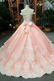 Elegant Off The Shoulder Ball Gown Wedding Dresses Lace Up With Appliques And