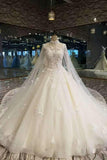 Luxurious High Neck Wedding Dresses Tulle With Sequins Beads Crystals Lace