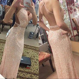 New Arrival Sequin Long Sweetheart Spaghetti Straps Criss Cross Beads Prom Dresses