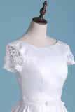 New Arrival Scoop Wedding Dresses A Line Short Sleeves Court Train