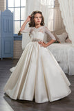 New Arrival Scoop With Beading&Appliques Satin Mid-Sleeves Flower Girl