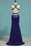 New Arrival Scoop With Beads And Slit Prom Dresses Spandex