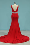 New Arrival Prom Dresses Mermaid V Neck Spandex