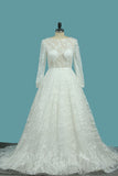 Lace Wedding Dresses A Line Scoop Long Sleeves With Sash Court