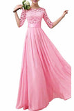 Lace Splice Chiffon Half Sleeve Floor Length Formal Bridesmaid