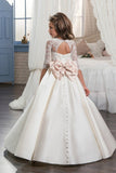 New Arrival Scoop With Beading&Appliques Satin Mid-Sleeves Flower Girl